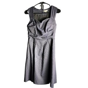 Shoshanna Navy Blue Jacquard Fit Flare Dress Size 8 Pleated Knee Length